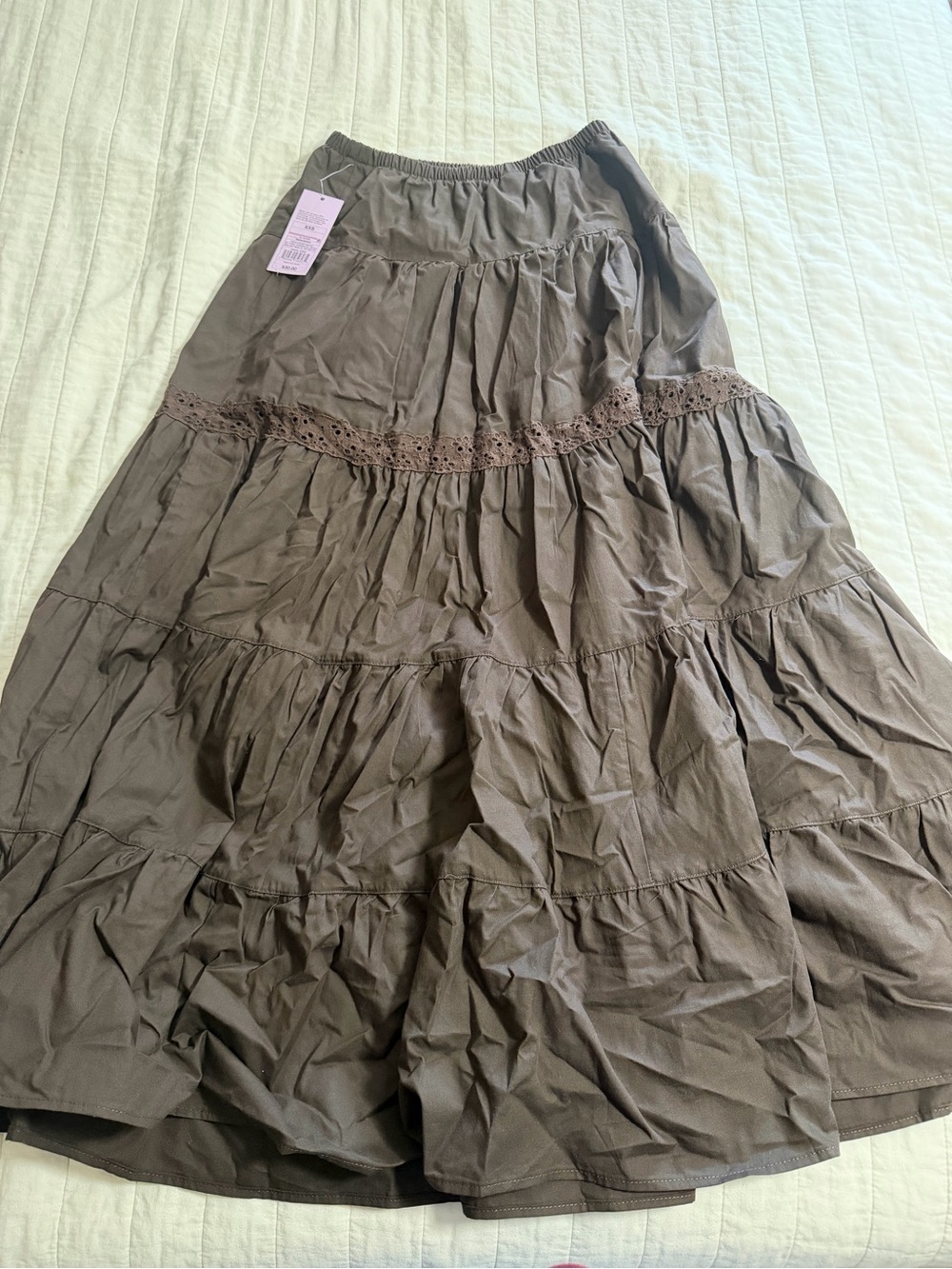 Target Olive Tiered Maxi Skirt with Lace Trim
